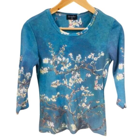 Breeke blue Van Gogh graphic floral long sleeve - size S - Picture 1 of 8